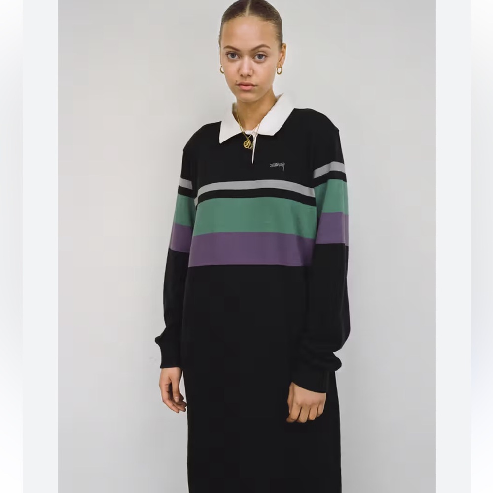 NWT Stussy Rosewood Rugby Polo Striped longsleeve Dress size Small - Picture 10 of 10